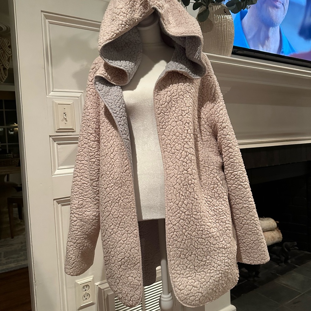 Urban Outfitters Cozy Sherpa Hooded Open Front Jacket